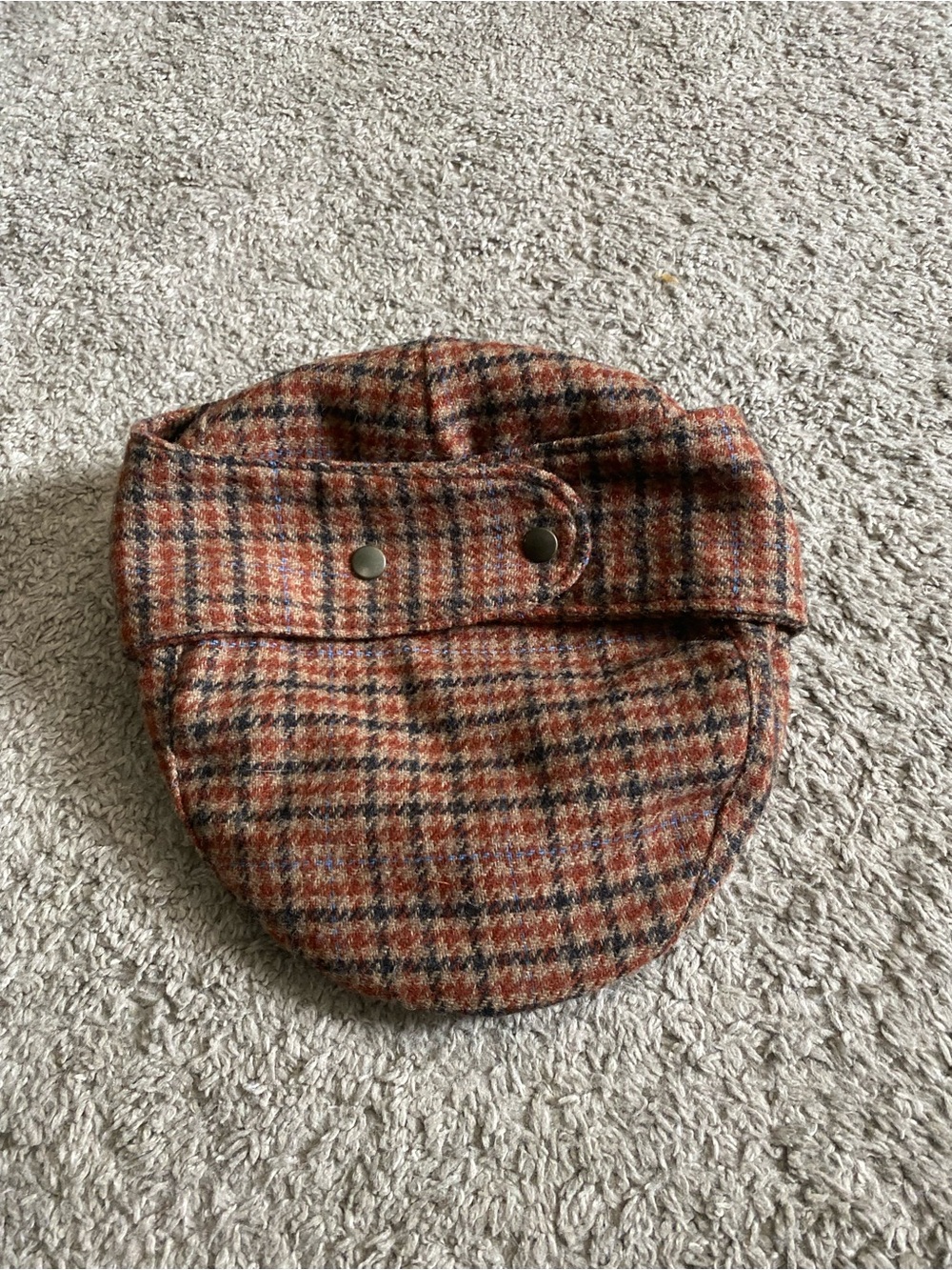 Plaid Wool Newsboy Cap in Brown and Orange